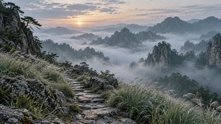 AI生成的云海山路场景参考